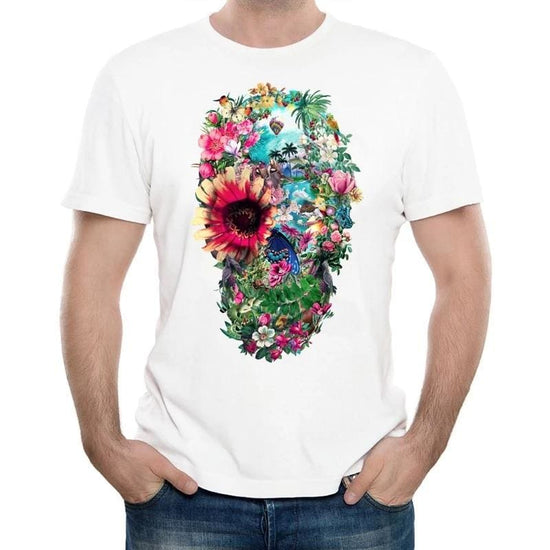 Image Title Tropical Floral Skull T-Shirt - Men's T-Shirt